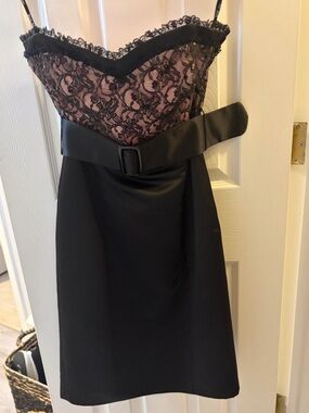 Betsey Johnson Black Strapless Dress with Pink Lace Bodice